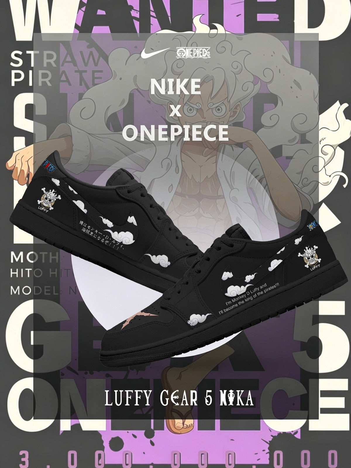 Luffy Gear 5 Nika V.10 Custom Low-Top Court Sneakers