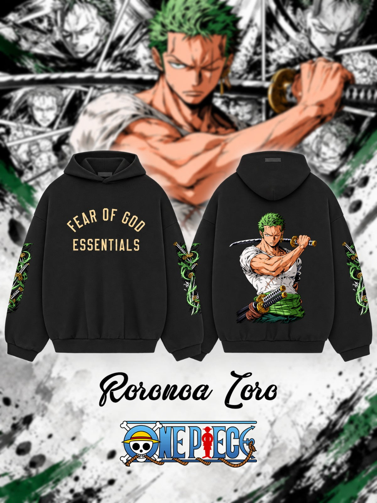 Roronoa Zoro V.1 Custom Ess. Hoodie