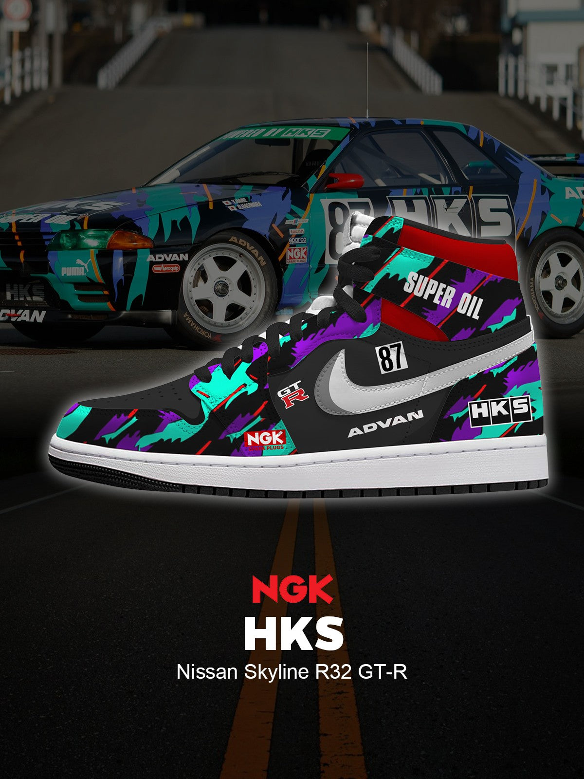 HKS Skyline R32 GT-R V.1 Custom High-Top Sneakers