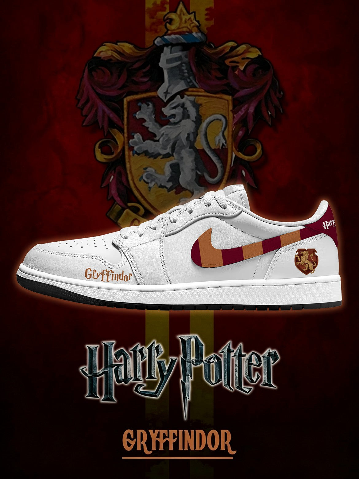 Hogwarts Gryffindor House White V.1 Custom Low-Top Court Sneakers