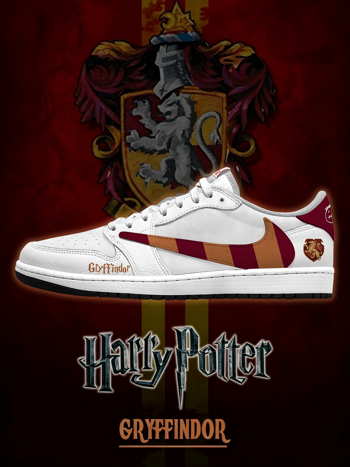 Hogwarts Gryffindor House White V.1 Custom TS Low Sneakers